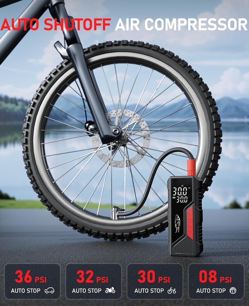 Aneson Tire Inflator Portable Air Compressor, Cordless Air Pump for Car Tire 150PSI, Battery & 12V DC, Electric Bike Pump with Pressure Gauge, Auto Shutoff, for Bicycle, Ball, Motorcycle Accessories - Image 3